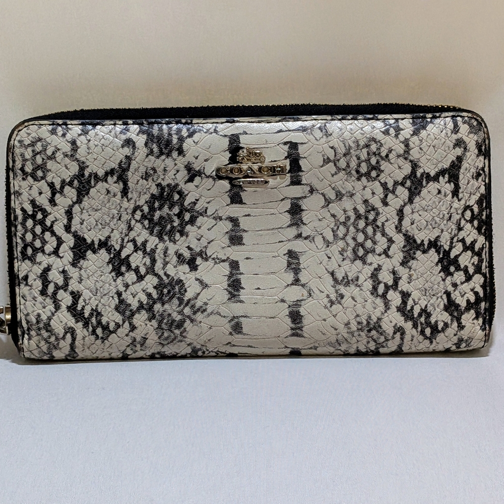 Coach Python Embossed Zip Wallet Black White Snak… - image 3